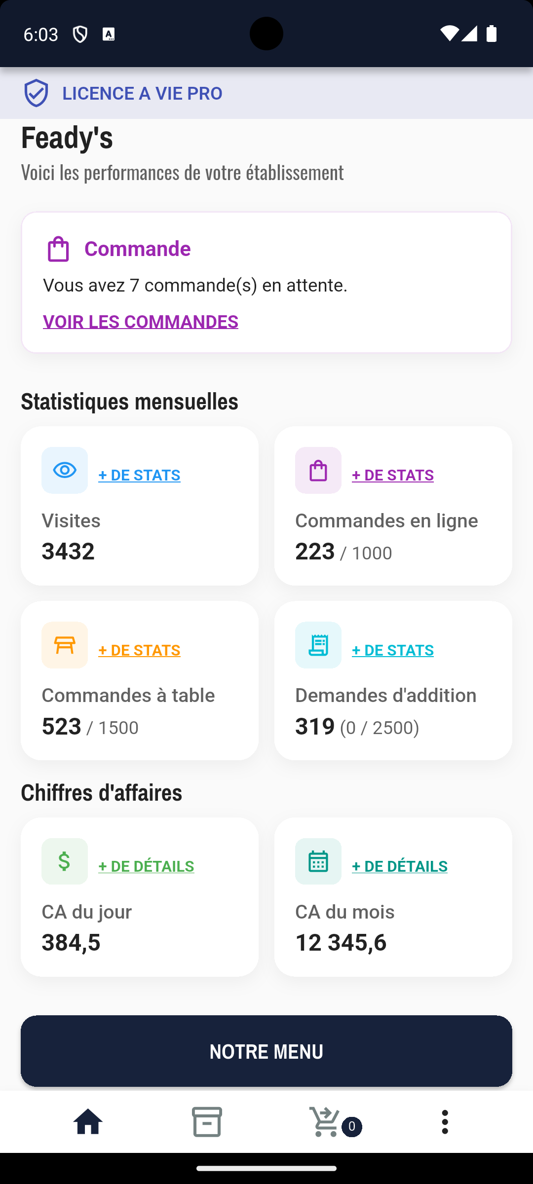 Aperçu de l'application Feady's pour votre établissement